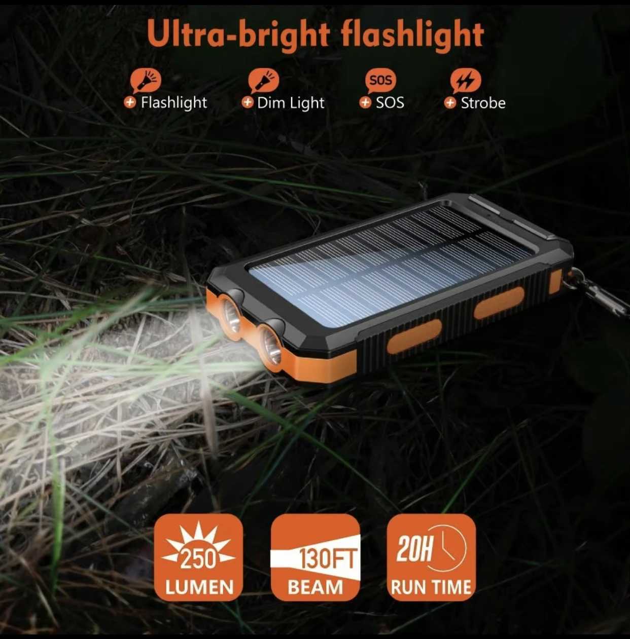 8000mAh portable solar charger waterproof battery pack outdoor backup power supply suitable for all mobile phones M241026