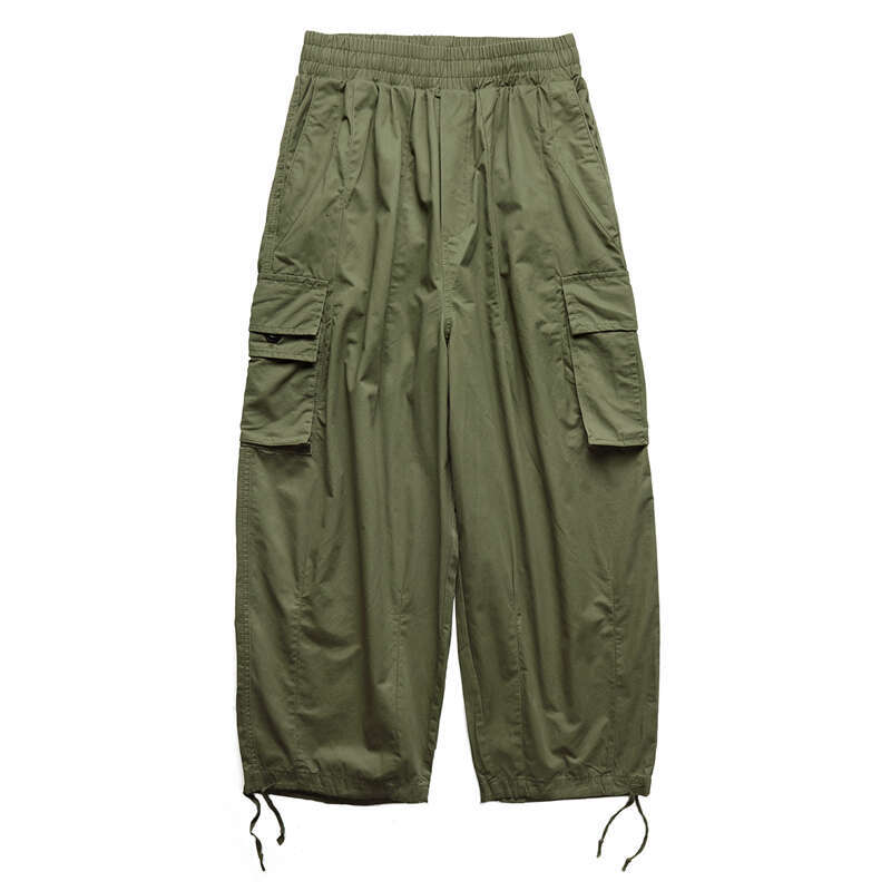 Multi-Pocket Cargo Men's Casual Solid Colour Straight Baggy Wide-Leg Cropped Men Ankle-Length Pants