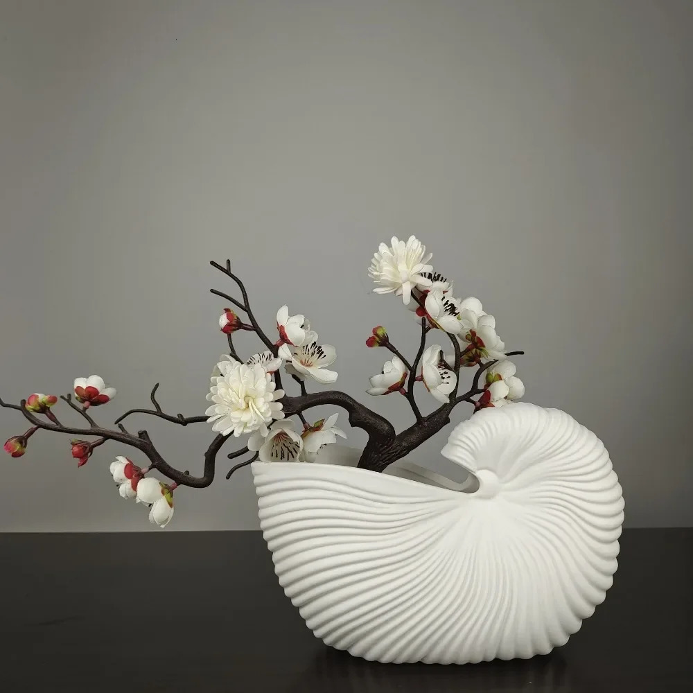 Shell Conch Ceramic Vase Flower Arrangement Desktop Decoration Furniture Living Room Decoration Ceramic Handle 241025