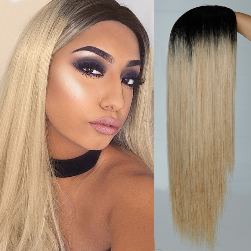 Hot selling wigs for women fashion dyed gradient color long straight hair wigs chemical fiber hair