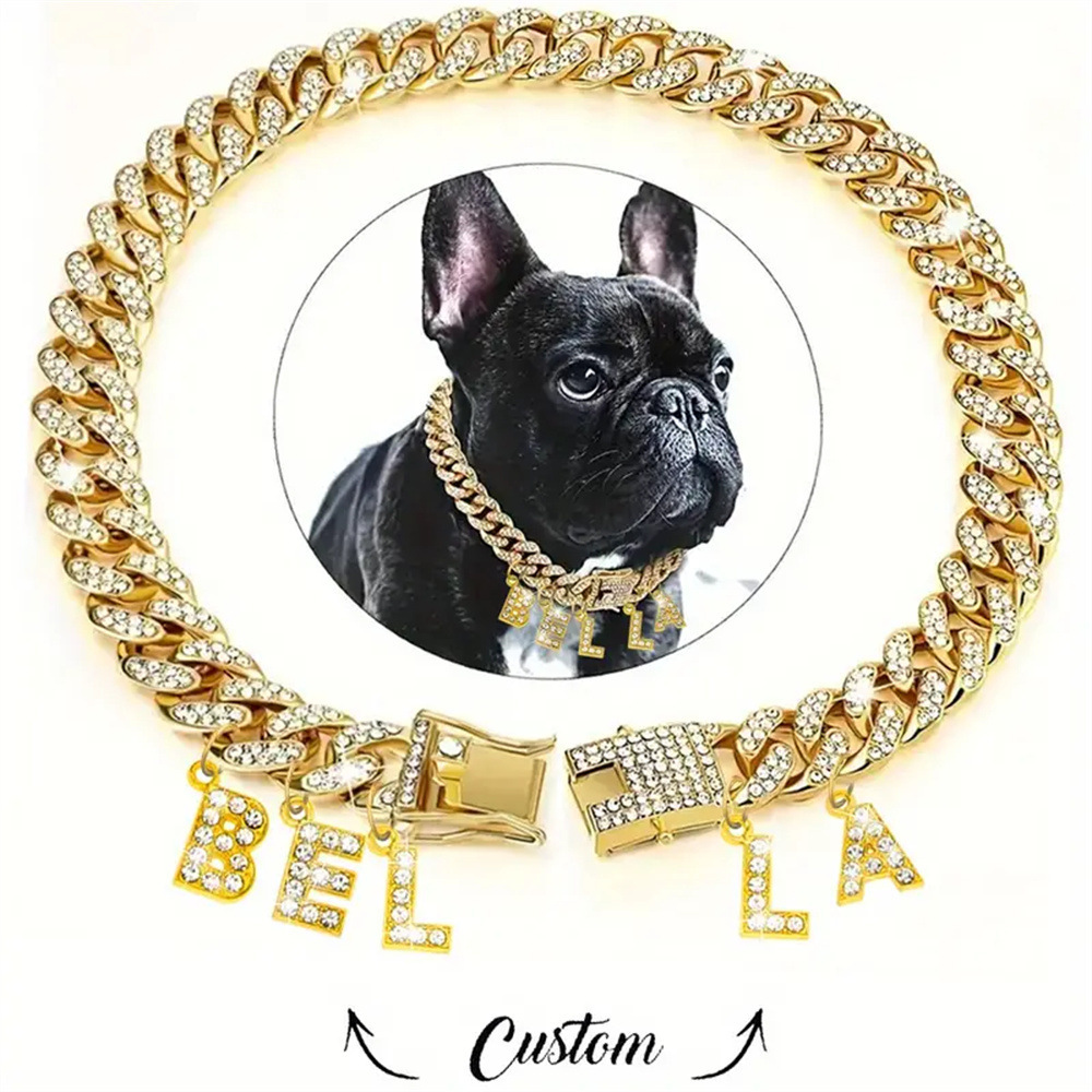 Dog Collars designer dog collar designer dog clothes dog harness Cat Chain Collar With Diamond Luxury Rap Hip Hop Cuban Pet Jewelry Supplies 774