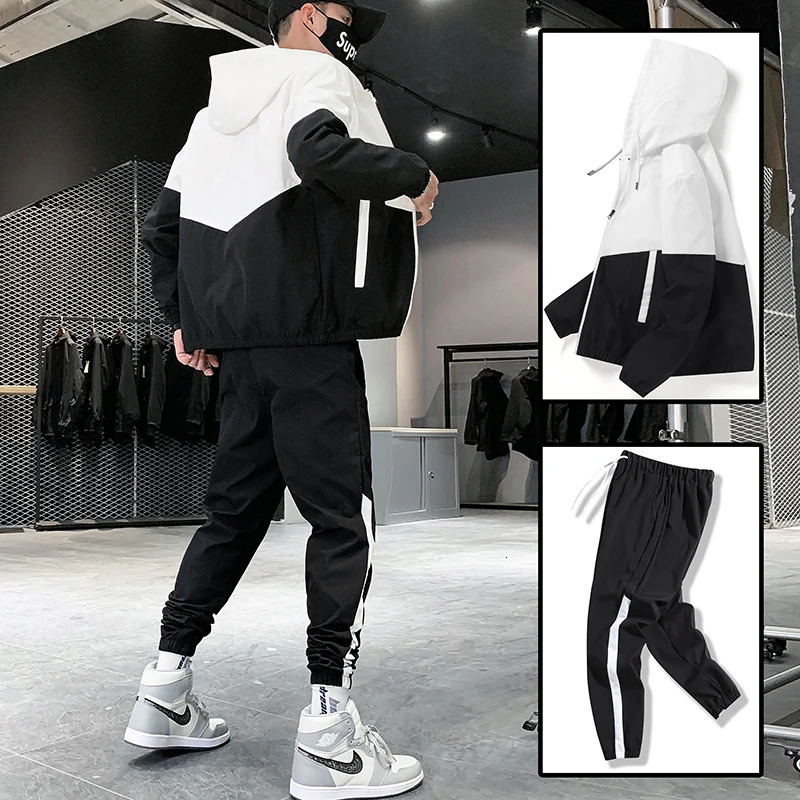 Men Tracksuit Casual Joggers Hooded Sportswear Jackets And Pants 2 Piece Sets Hip Hop Running Sports Suit 241017