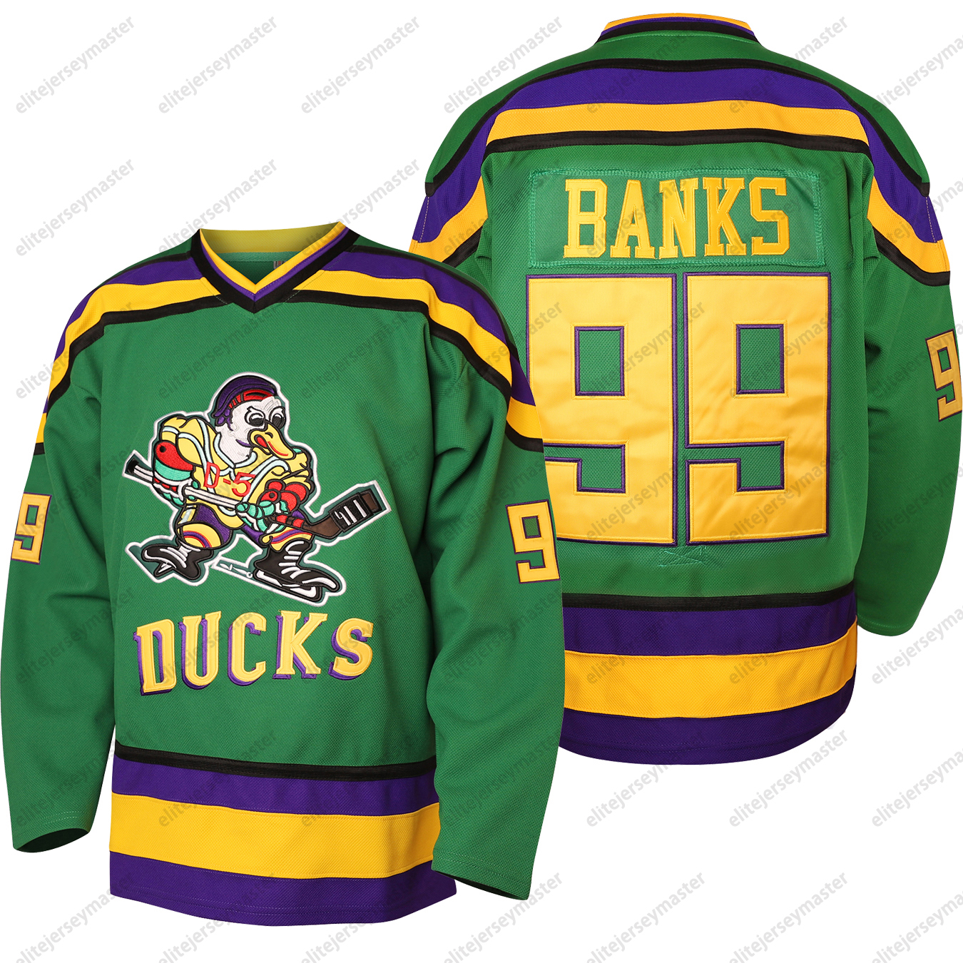 Mighty Ducks Jerseys 96 Charlie Conway 99 Adam Banks 33 Greg Goldberg Movie Hockey Jersey Black Kids