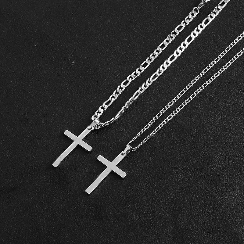 Fashion Jewelry Mens Figaro Chain Cross Pendant Necklace 316L Stainless Steel Gold and Silver Colored Waterproof Necklace Accessories Y241025