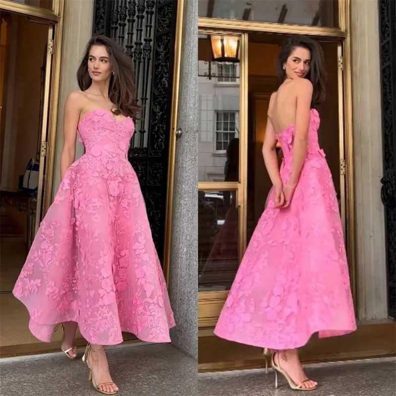 Ele Sweetheart Backless Women Formal Evening Dresses A-line Appliqued Midi Prom Gowns for Birthday Party DressX241025