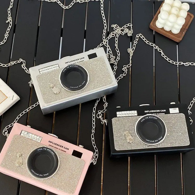 Personalized Camera Bag 2024 Fashionable Rhinestone Foreign Style Instagram Womens Chain Box Bag Trend Crossbody Bag 241025