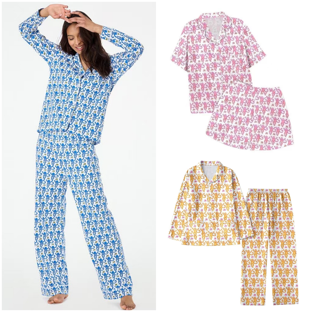 Womens Cute Roller Rabbit Pajamas Y2k Monkey Printing Prefabricated Long sleeved pants Sets 2-piece Pajama Set Short Sleeve Shirt Set Casual home Wear