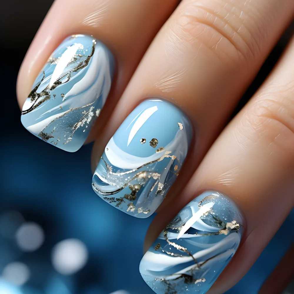 24 fashionable fake nails with short square heads artistic green leopard printing design artificial full set of nail tips W250410