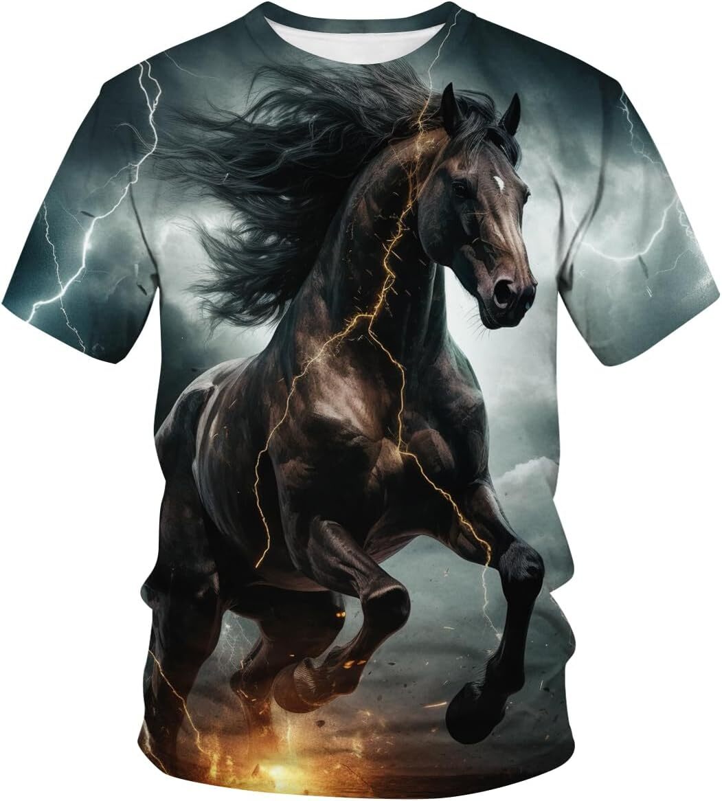 Mens T shirt Mens Animal Print T-Shirt Funny Horse Tops tee Fashion goes with everything cool Casual tops summer clothes Fashionable patterns and cool