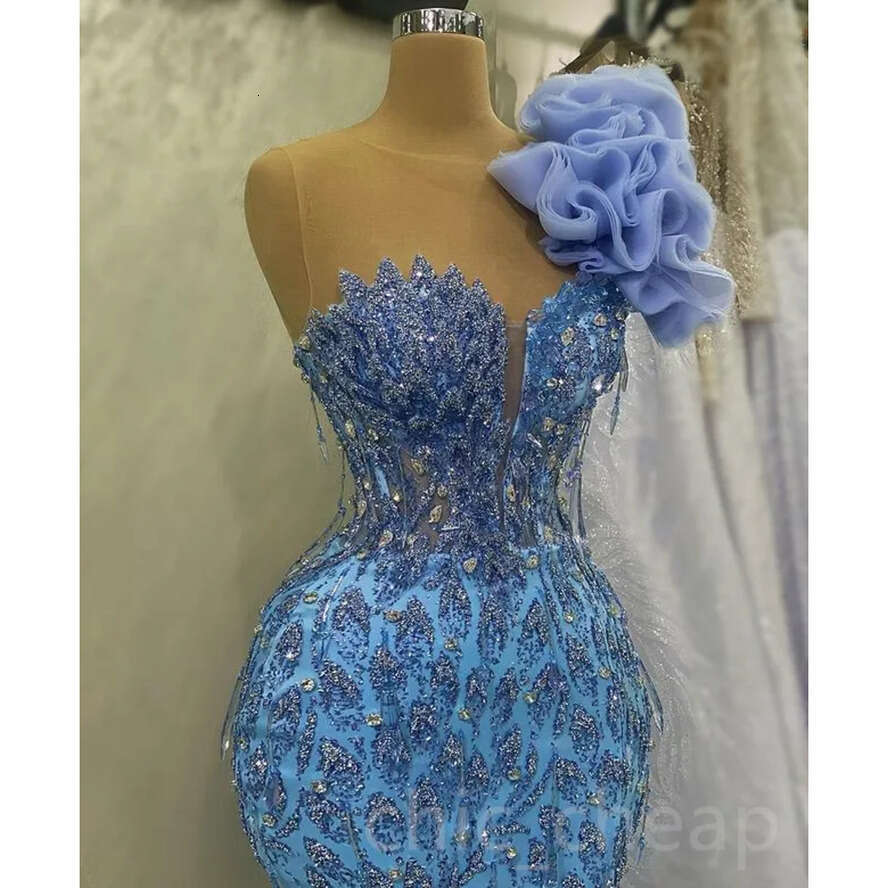 April Ebi Aso Mermaid Lace Prom Dress Beaded Crystals Sexy Evening Formal Party Second Reception Birthday Engagement Gowns Dresses Robe De Soiree ZJ E