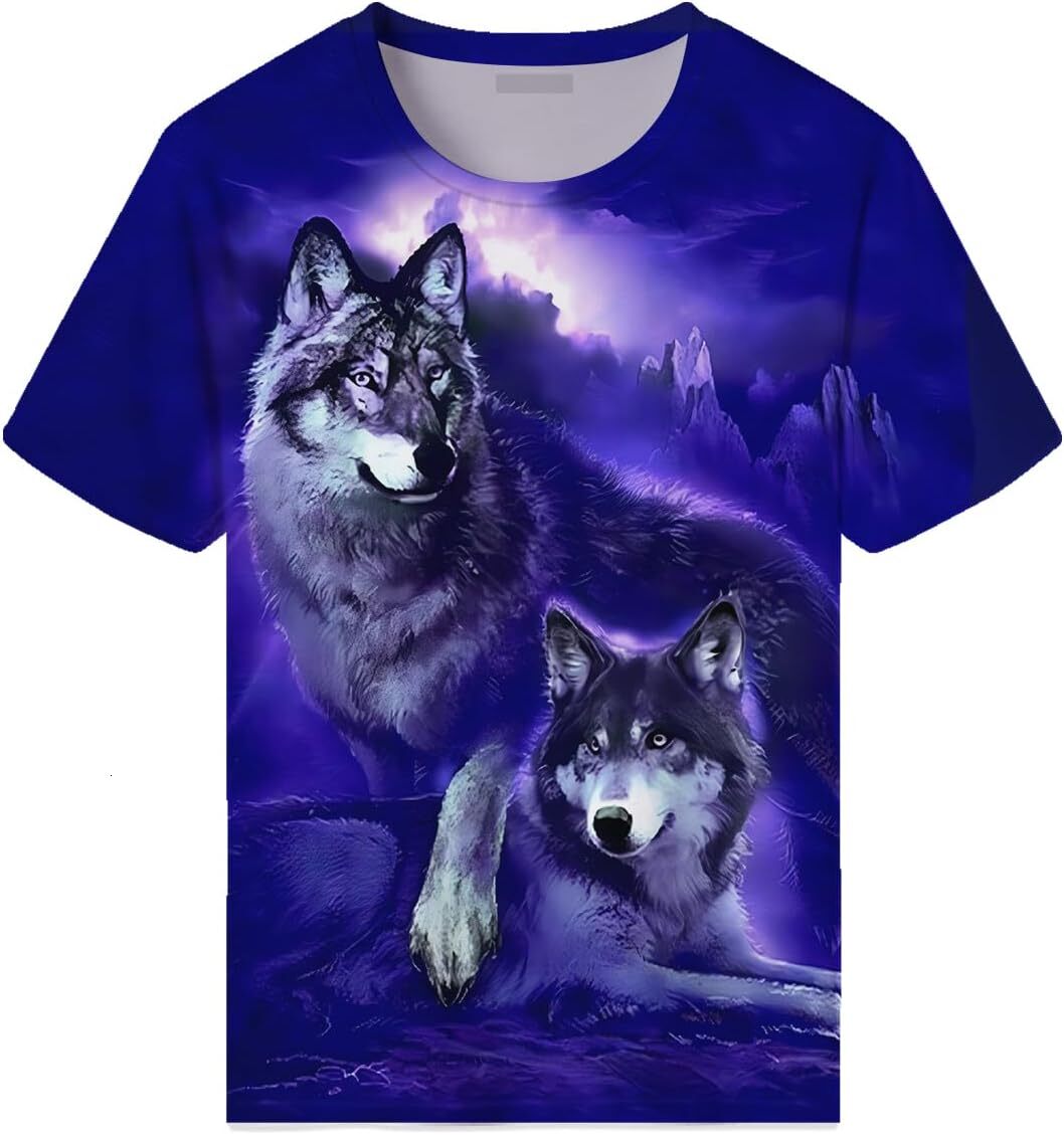 Mens T shirt Men's Wolf Graphic 3D Print with The Cool T-Shirt tee Casual tops summer clothes Fashionable and comfortable