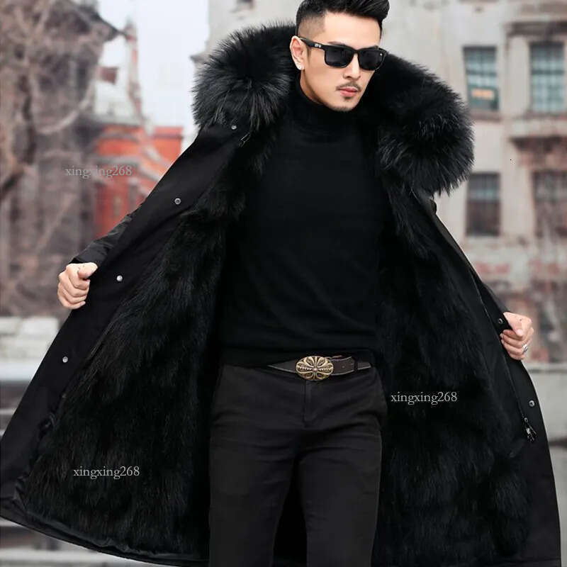 Man Parka Winter stylish Jacket Long Streetwear Russian 7XL Real Fur Coat Natural Raccoon Fur Collar Hooded Thick Warm Coat 201128