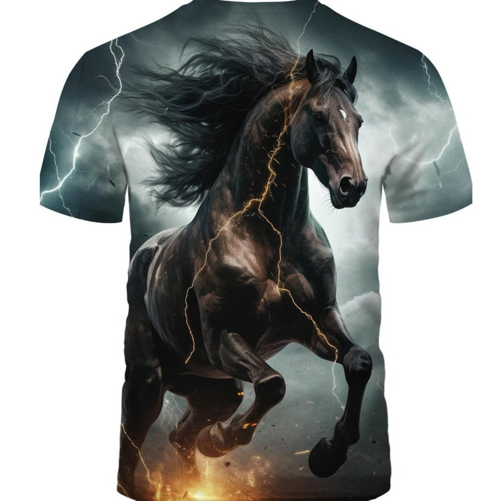 Mens T shirt Mens Animal Print T-Shirt Funny Horse Tops tee Fashion goes with everything cool Casual tops summer clothes Fashionable patterns and cool