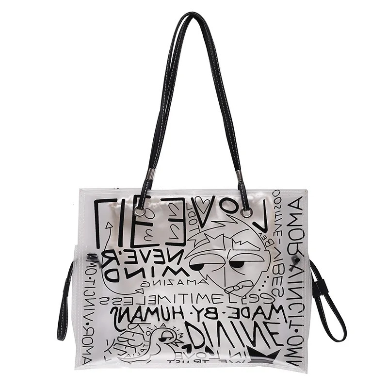 Ladies Graffiti Large Capacity Shoulder PVC Jelly Transparent Bag Fashion Beach Handbag 241024 3b06