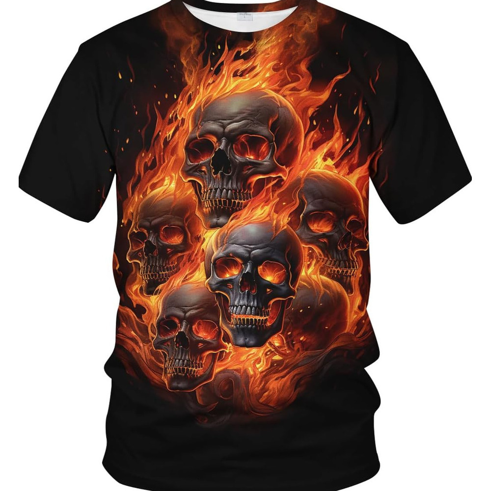 Mens T shirt Men's Cool Skull T-Shirt Summer Fashion Graphic Shirts Short Sleeve tee Casual tops summer clothes Fashionable and comfortable