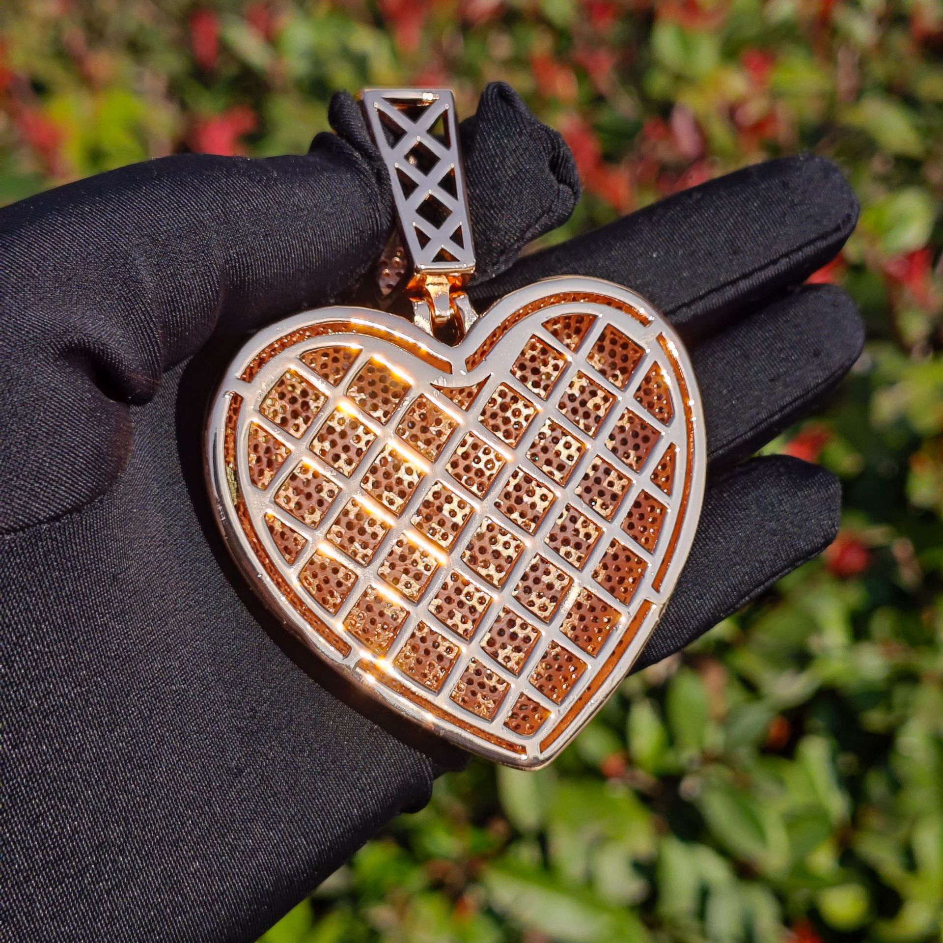 Hip Hop Large Heart Shape Pendant Necklace Full 5A Zircon Gold Plated Woman Man Jewelry