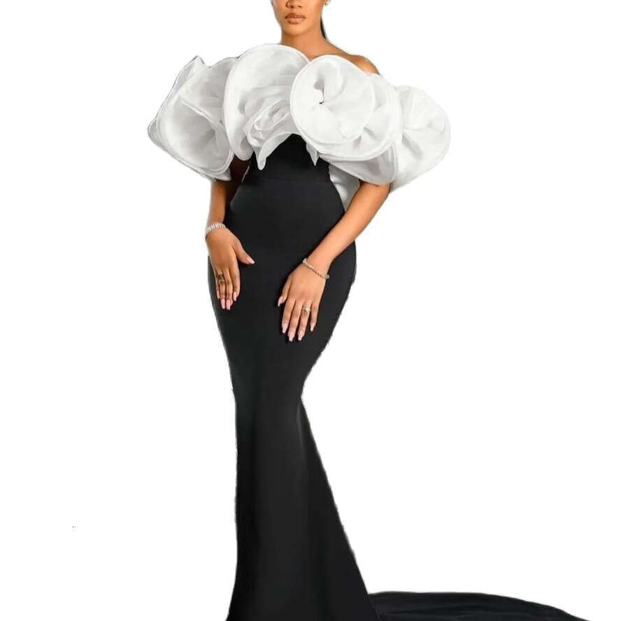 The Off Sexy Shoulder Evening Gown Elegant Black Feather Mermaid Dresses Pleated Neck Sweep Or Prom Dress Formal