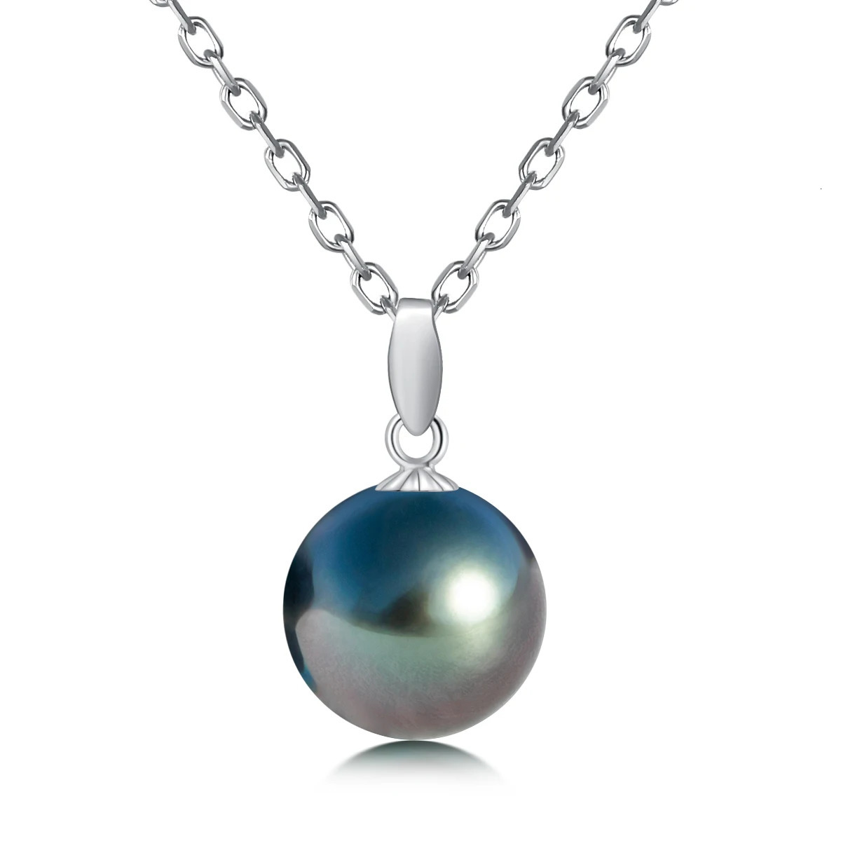 AnuJewel 18K white gold 9-1m natural Tahitian black pearl Mo silica pendant necklace silver chain sea pearl wholesale 241025