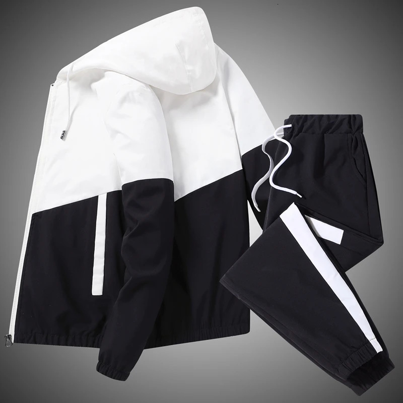 Men Tracksuit Casual Joggers Hooded Sportswear Jackets And Pants 2 Piece Sets Hip Hop Running Sports Suit 241017