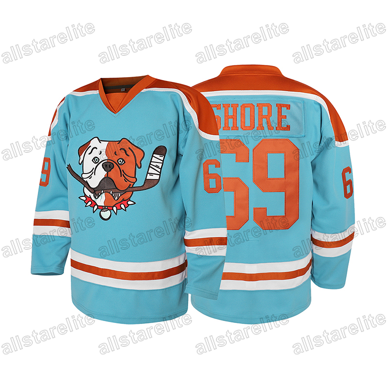 Men's Black # 69 Shore Ice Hockey Jersey, Loose Embroidered Long Sleeves, Sports Fashion Casual, Street Breathable Blue Red Black White