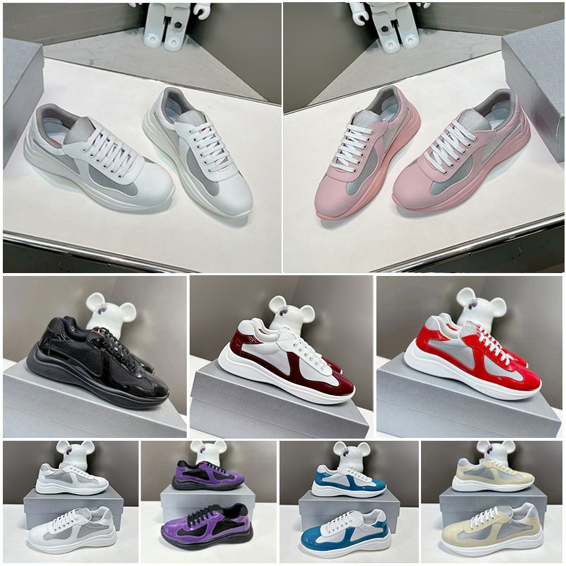 Designer Sneakers Mens womens cup shoes classic casual running shoes bright leather nylon outdoor trainers White black green yellow fashion Sports Trainer shoes