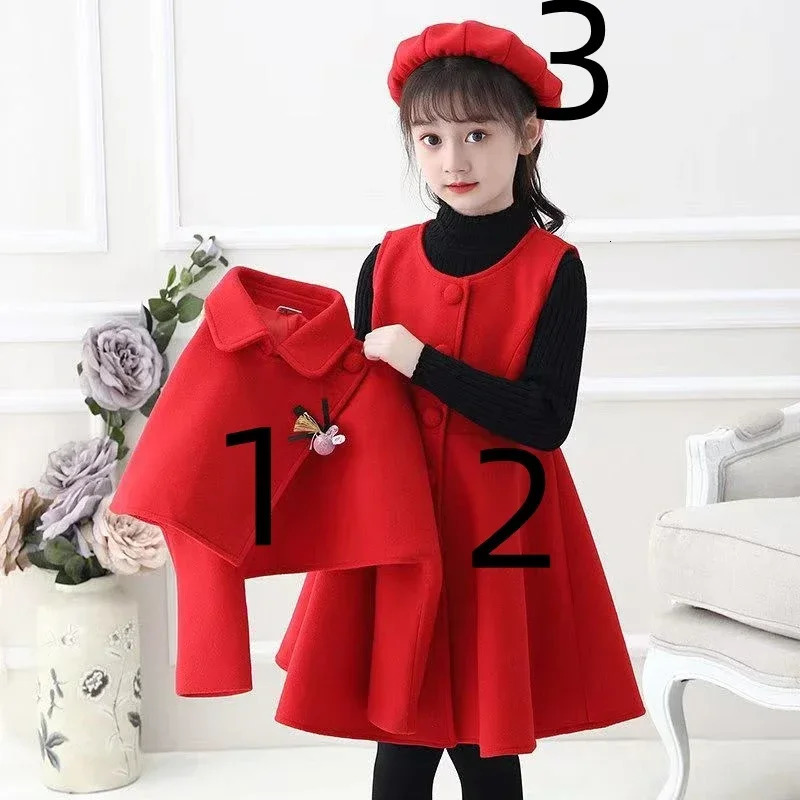 Girl Autumn Winter Dress Set Ethnic Style Little three Piece Woolen Performance korean Childrens y241025