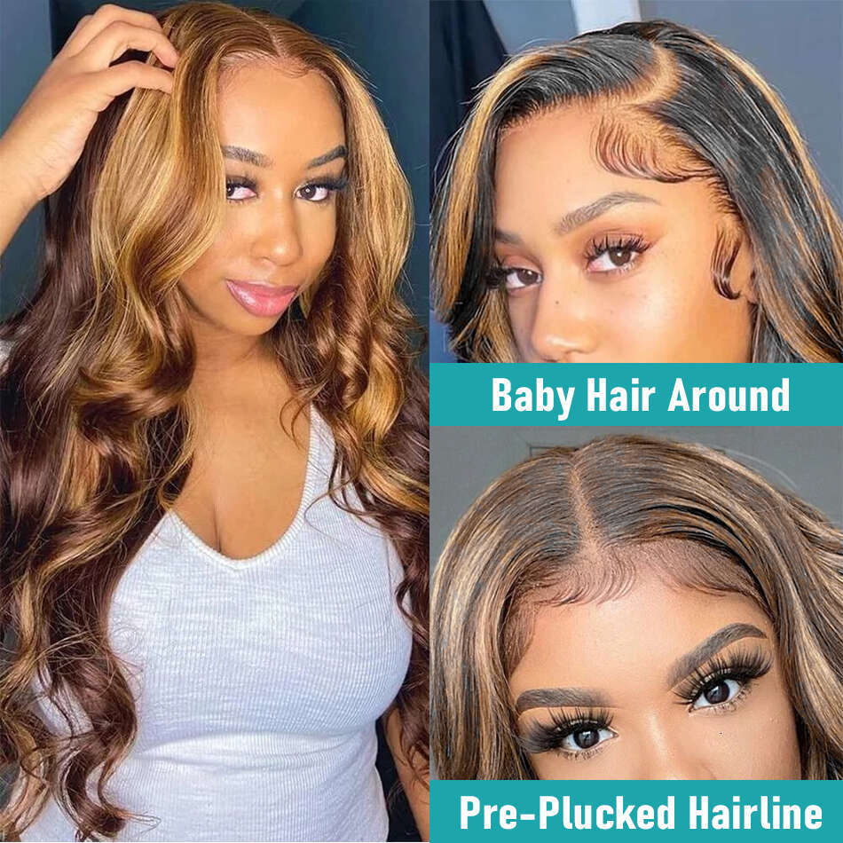 13X6 HD Frontal Body Wave Highlight Human Hair Wigs For Women Ombre 13X4 Honey Blonde Lace Front Wig Sale