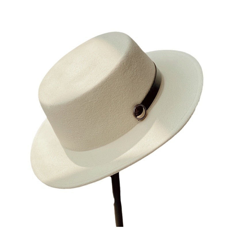 Flat top with elegant temperament, high-end autumn winter warmth, versatile felt hat for men and women