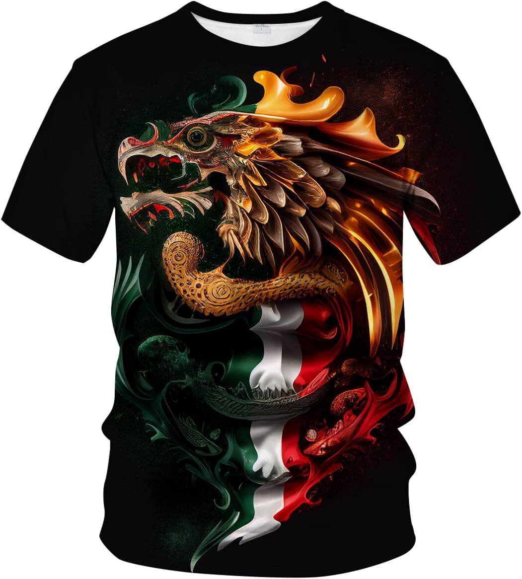 Mens T-shirt for Men Summer Short Sleeve Tees Tops Mexico Theme Shirt Wolf Graphic Shirt tee Casual tops summer clothes