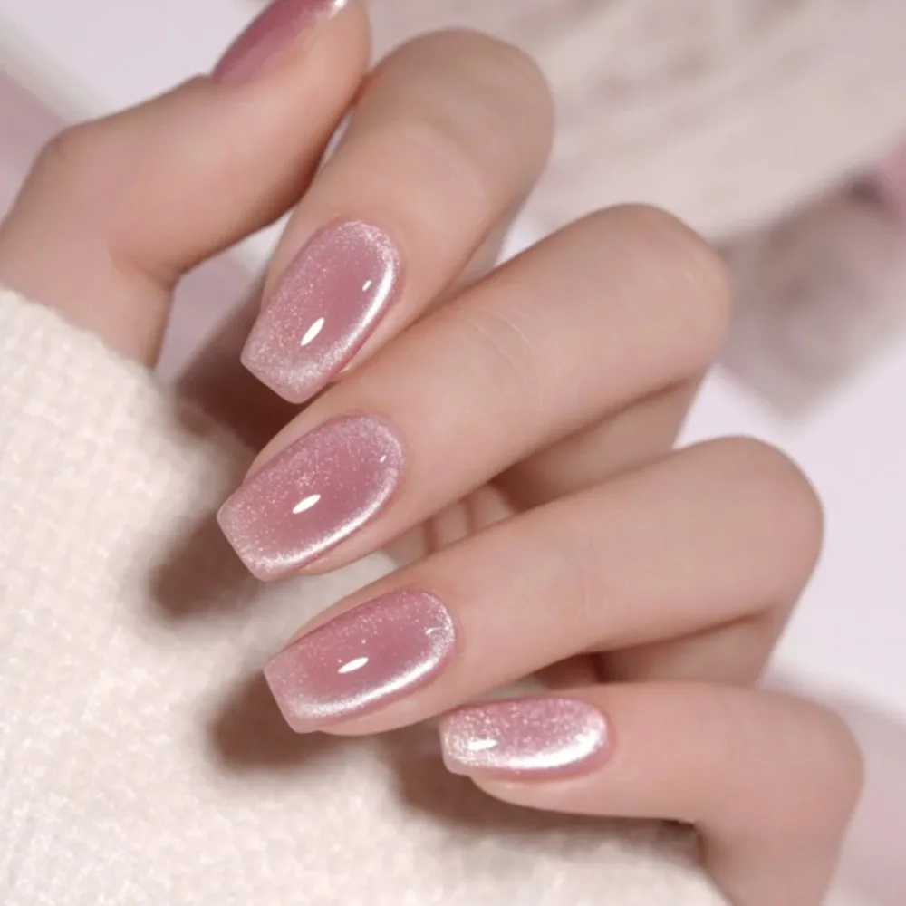 24 fashionable cat eye fake nails with square heads French style nails pressed onto nails detachable rhinestones waterproof fake nails W250410