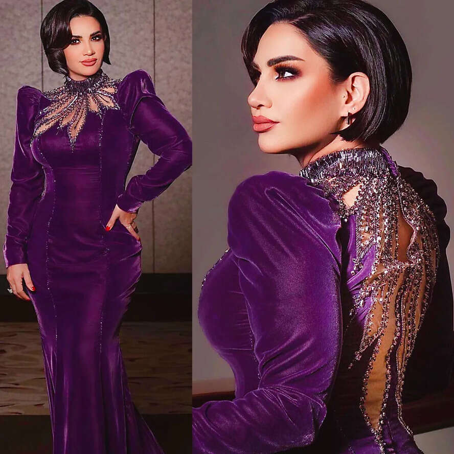 Ebi Purple Aso Arabic Mermaid Prom Dresses Beaded Crystals Evening Formal Party Second Reception Birthday Engagement Gowns Dress ZJ