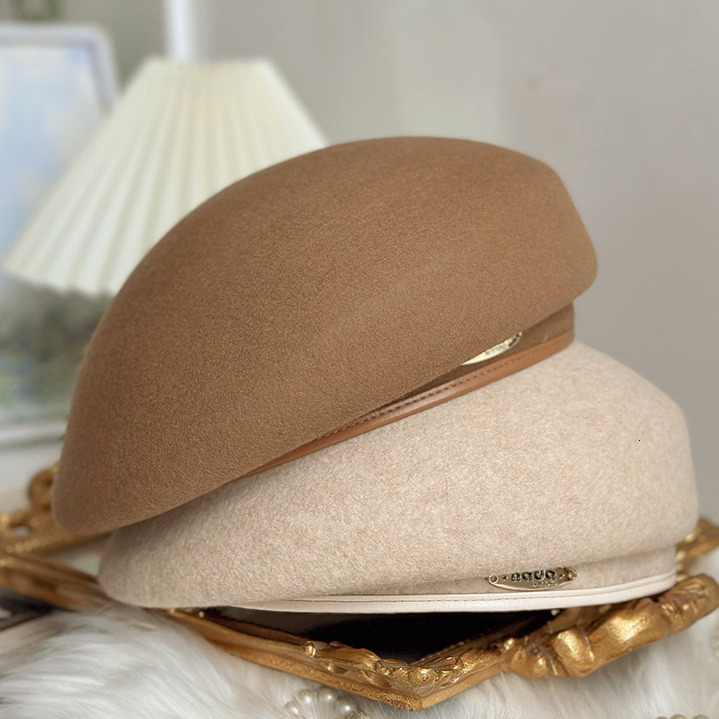 New high-end high-class heavy irregular partial beret simple flight attendant woolen hat