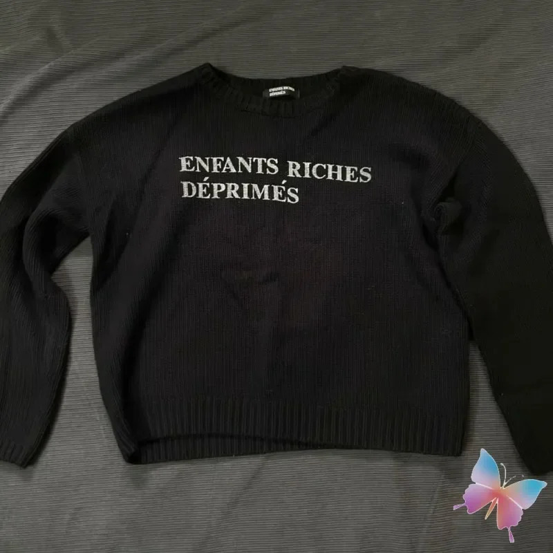24ss Winter Enfants Riches Dprimes Sweaters Classic Letter Print Black Round Neck Tops ERD Knitted Sweatshirt Men Women Pullover 241025