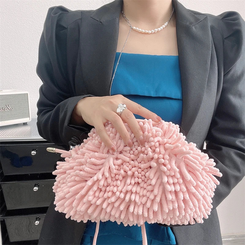 autumn and winter mop plush cloud fuzzy bag candy colored garbage bag cute and fashionable cotton candy handbag cross body bag 241025