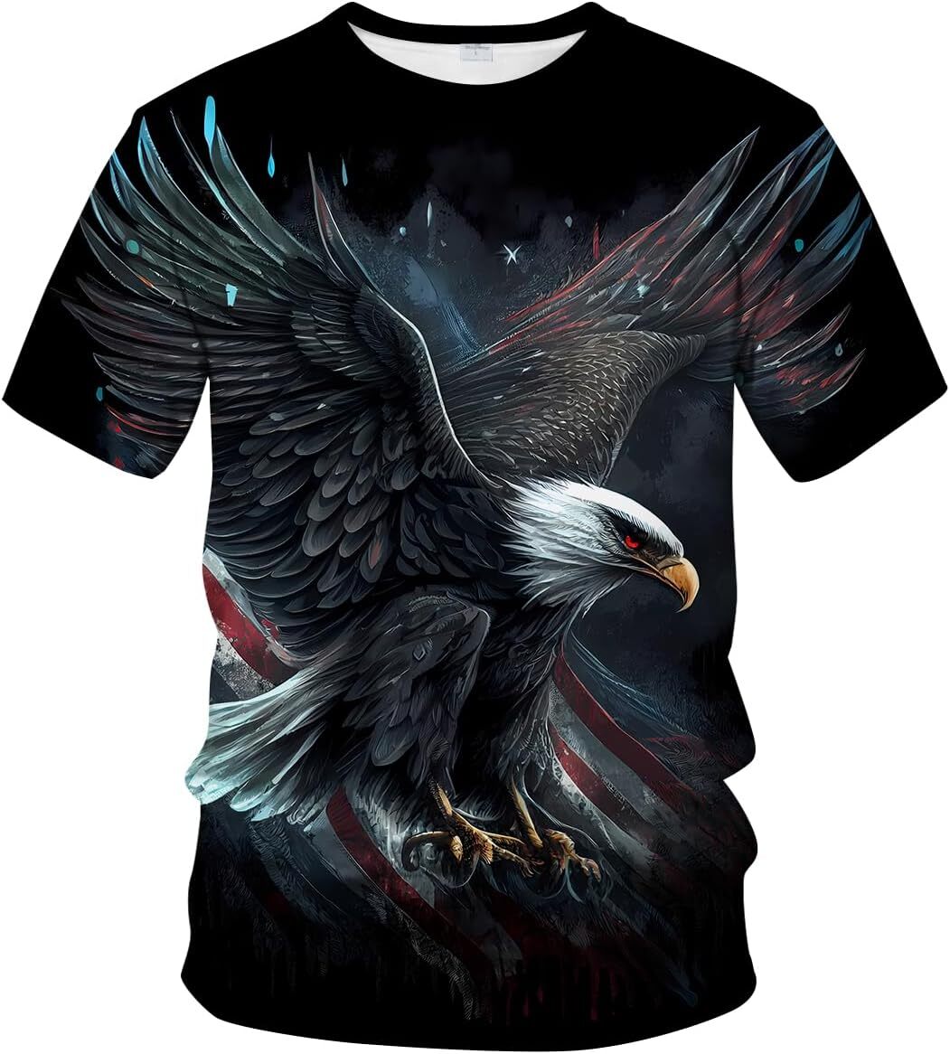 Mens T shirt Men's 3D Eagle Print T-Shirt - Patriotic Theme,Animal Graphic Tee tee Casual tops summer clothes Trendy patterns
