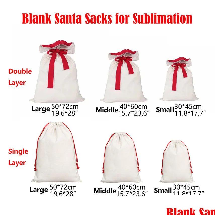 2023 Double Layer Sublimation Blank Santa Sacks Diy Personalized Drawstring Bag Gift Bags Pocket Heat Transfer Drop Delivery Home Gar Dh9O4