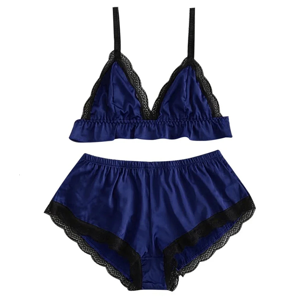 2025 New designer women fashion s lace vest underwear sexy satin silk pajamas shorts pajamas gerie Pamas Trikini top underwear set