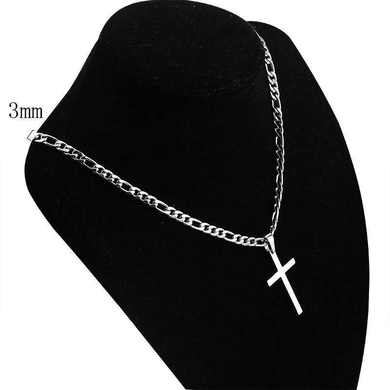 Fashion Jewelry Mens Figaro Chain Cross Pendant Necklace 316L Stainless Steel Gold and Silver Colored Waterproof Necklace Accessories Y241025