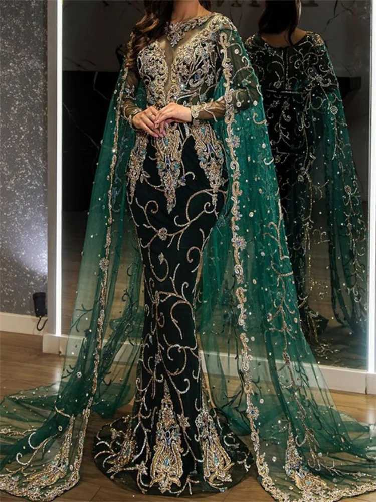 Long Sve Dress For Women 2023 New O Neck Clo Sves Vintage Chic Ele Slim Floor Length Evening DressesX241025