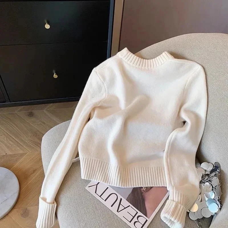 Letters Embroidery Pullover Sweater 2024 Spring Autumn Women Round Neck Long Sleeve Knitwear Jumper Female Casual n Tops 241018