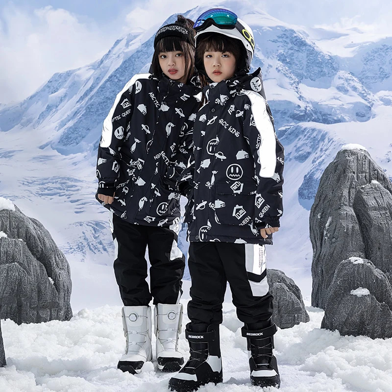Childrens Snow Suit Wear Outdoor Waterproof Windproof Warm Costume Winter Snowboarding Ski Jacket Strap Pant Boys and Girls 241025