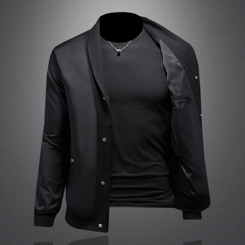Minglu Autumn Winter Splicing Mens Jacket Solid Color Single Chest Slimming Business Casual Mens Jacket Plus Size 5XL 241024