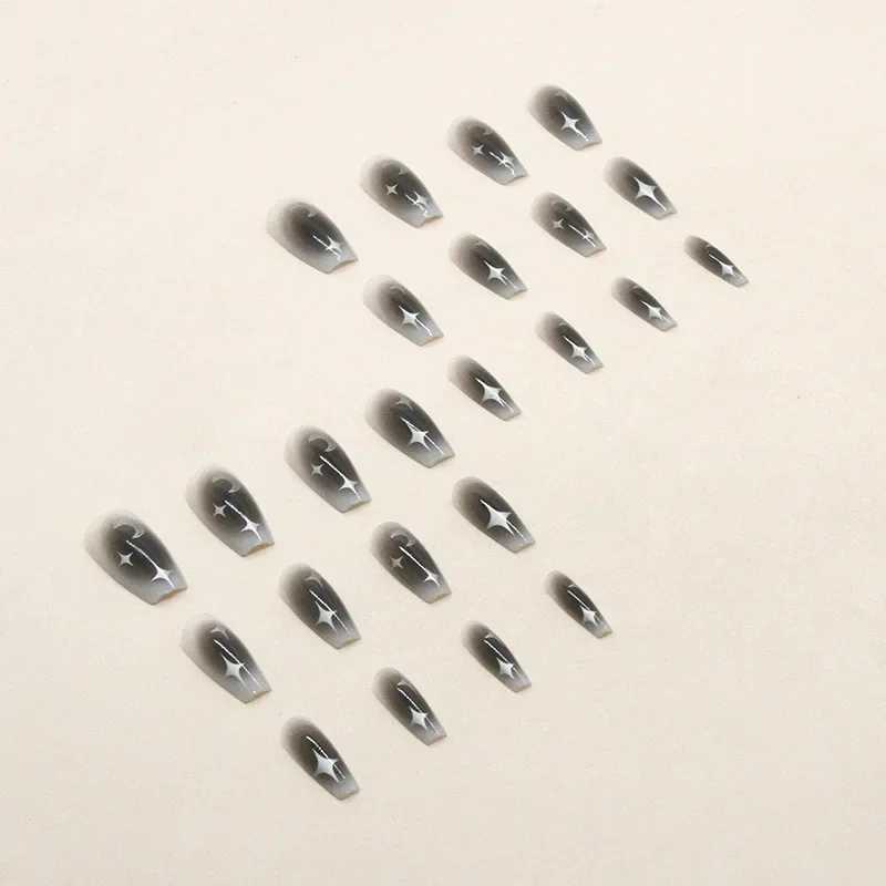 24 pieces of Black Moon pressed on nails pink gradient fake nails smooth artificial fingers reusable female fake nails W250410