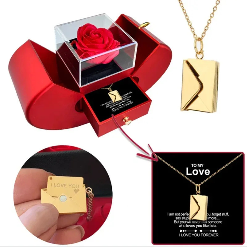 Valentines Day Gift for Girlfriend Red Jewelry Box Necklace Eternal Rose for Girl Mothers Day Year Gift 241025