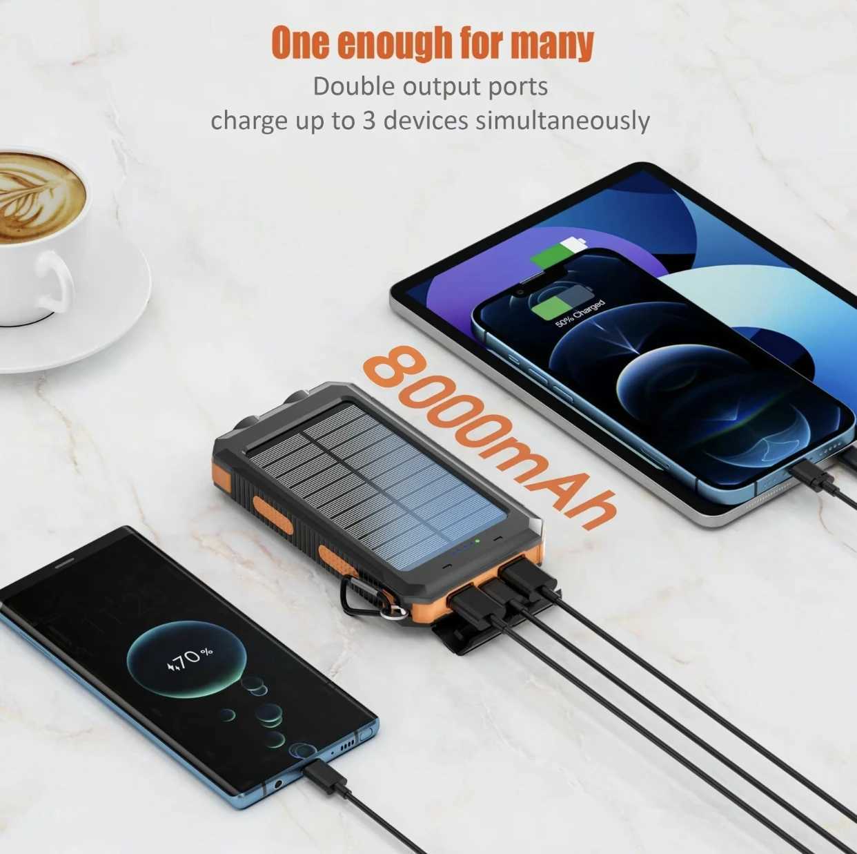 8000mAh portable solar charger waterproof battery pack outdoor backup power supply suitable for all mobile phones M241026
