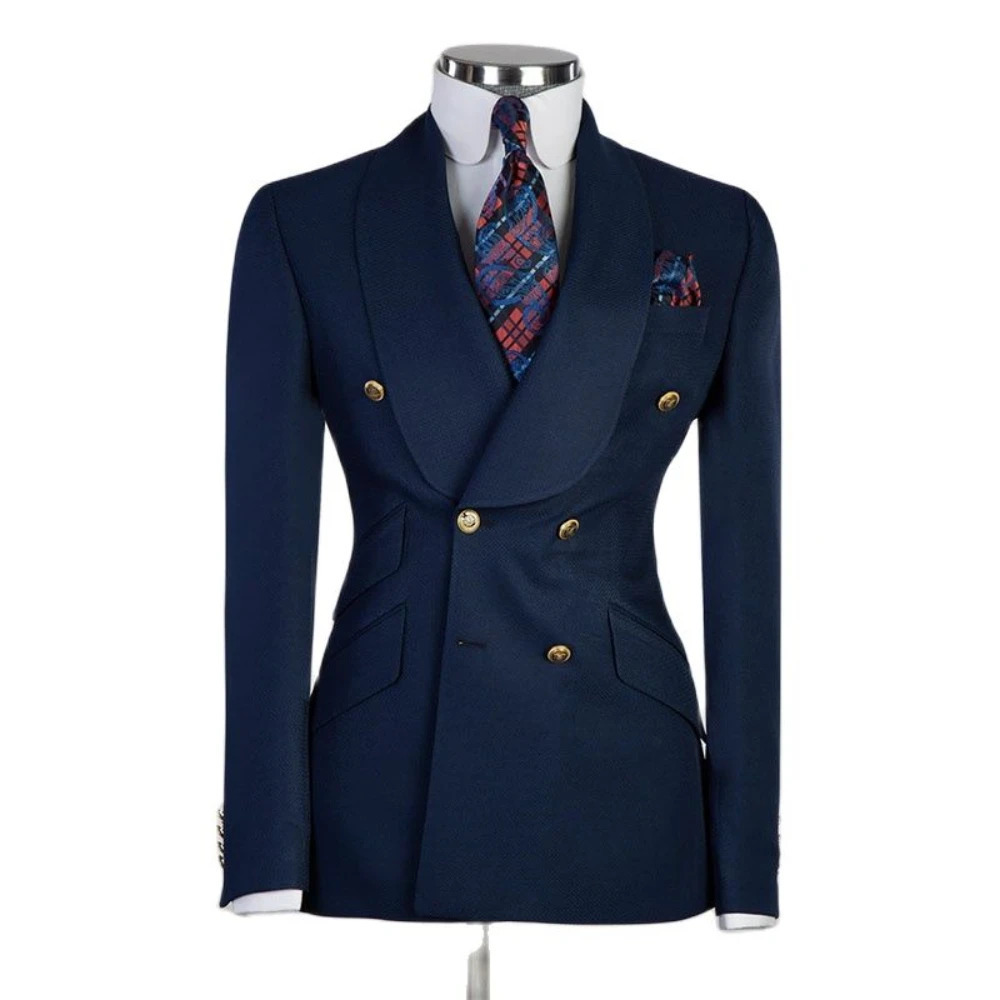 Navy Blue Mens Suits for Wedding Prom Party Jacket Double Breasted Coat Pants 2 Pics Set Groom Blazers Homme Mariage 241025
