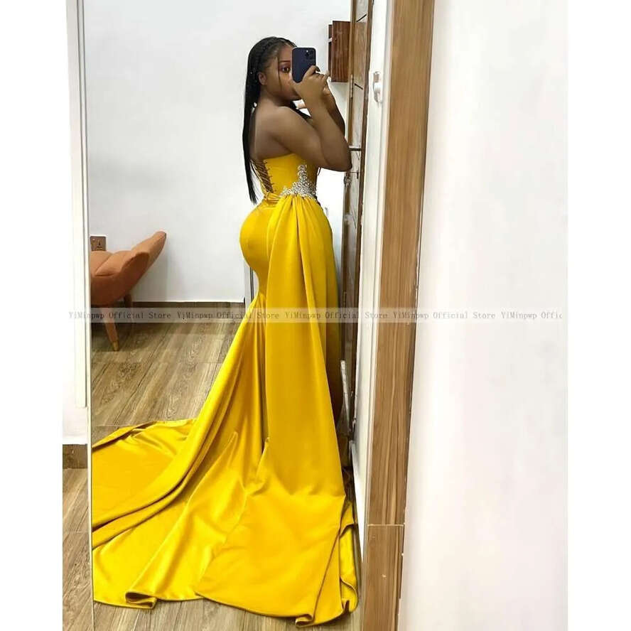 Prom New Mermaid Dresses For Black Girls One Shoulder Corsert Back Thigh High Slits Appliques Beads Africa Women Party Gowns