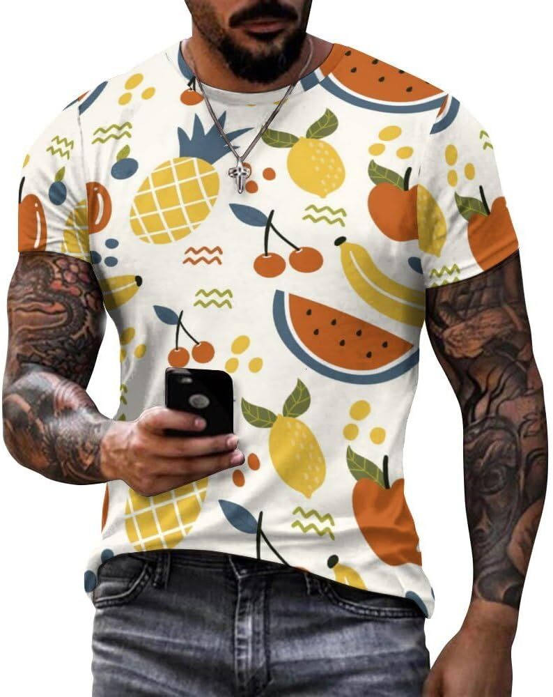 Mens T shirt Pineapple Fruit Pattern Cotton 3D Printed Casual Shirt Crew Neck Casual tops summer clothes Trendy patterns cool