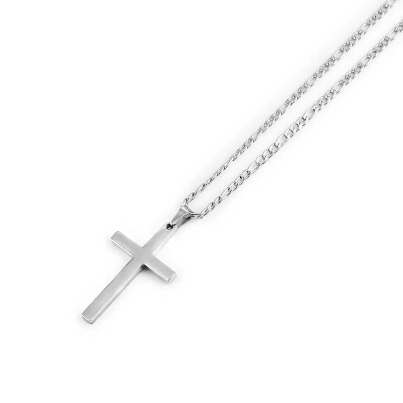 Fashion Jewelry Mens Figaro Chain Cross Pendant Necklace 316L Stainless Steel Gold and Silver Colored Waterproof Necklace Accessories Y241025
