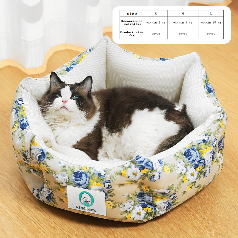 2024 New hexagonal shape dog kennel cat kennel cartoon pattern cute dog sleeping mat for all seasons